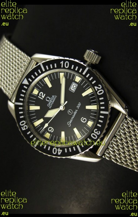 Omega Seamaster 300 R-Navy Black Dial Swiss Watch with Mesh Strap