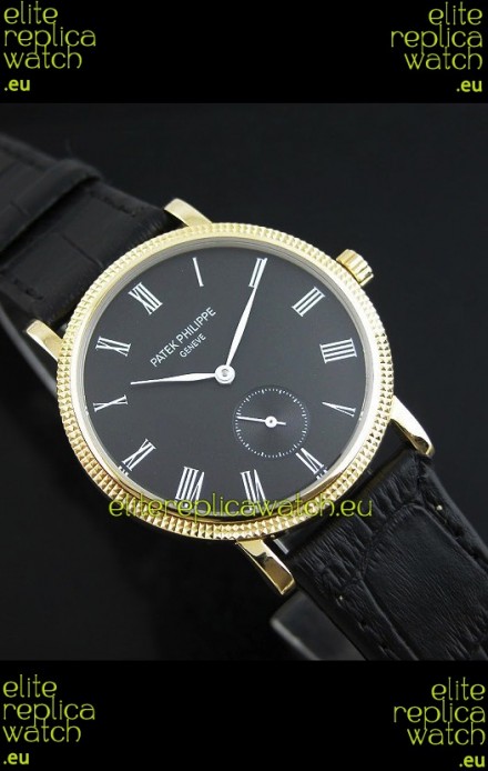 Patek Philippe Calatrava Japanese Manual Hand Wind Watch in Black Dial