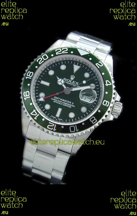 Rolex GMT Master II Swiss Replica Steel Watch in Green Dial