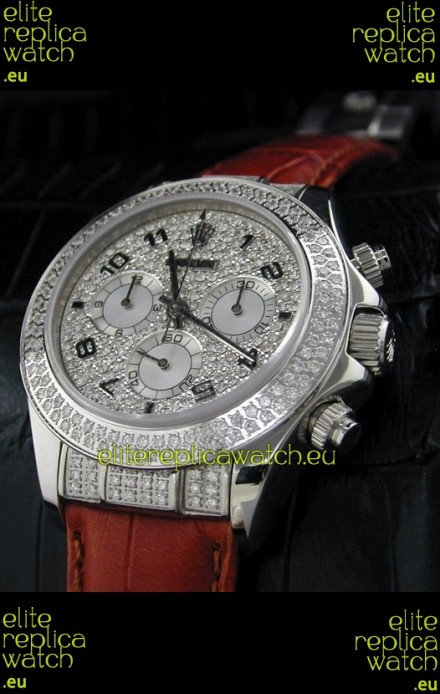 Rolex Daytona Swiss Replica Watch in Full Diamond Bezel