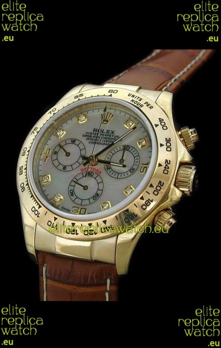 Rolex Daytona Cosmograph Swiss Replica Gold Watch in Mother of Pearl Dial