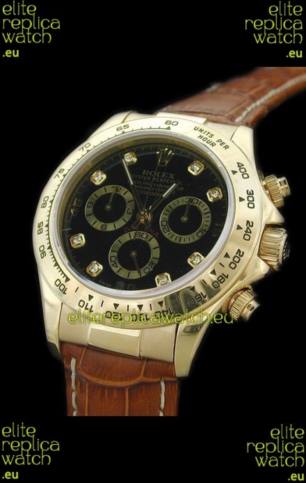 Rolex Daytona Cosmograph Swiss Replica Gold Watch in Diamond Hour Markers