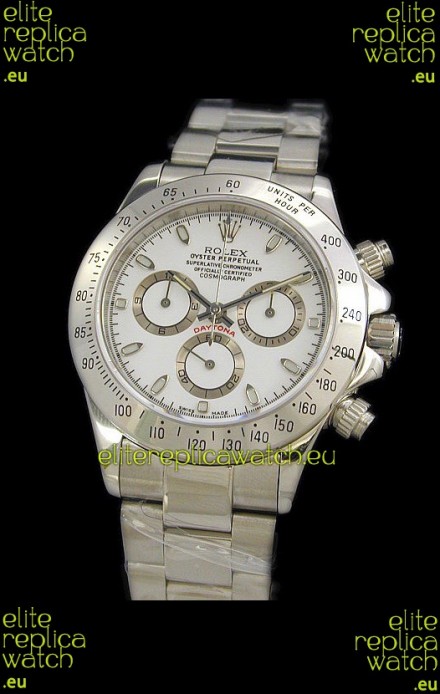 Rolex Daytona Cosmograph Swiss Replica Steel Watch in White Dial