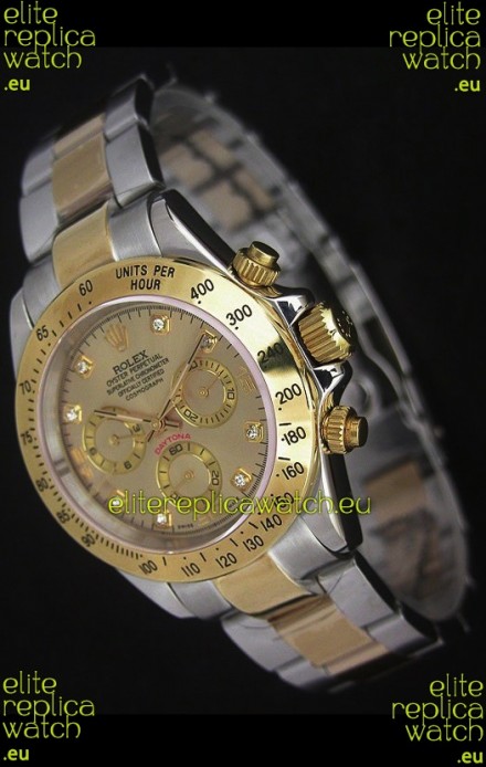 Rolex Daytona Japanese Replica Two Tone Gold Watch in Golden Dial