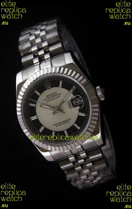 Rolex Datejust Mens Japanese Replica Watch in Black & White Dial