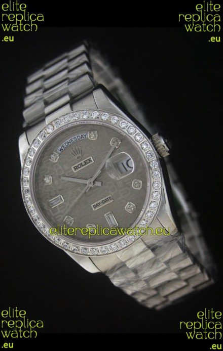 Rolex Day Date Just Japanese Replica Watch in Printed Grey Dial
