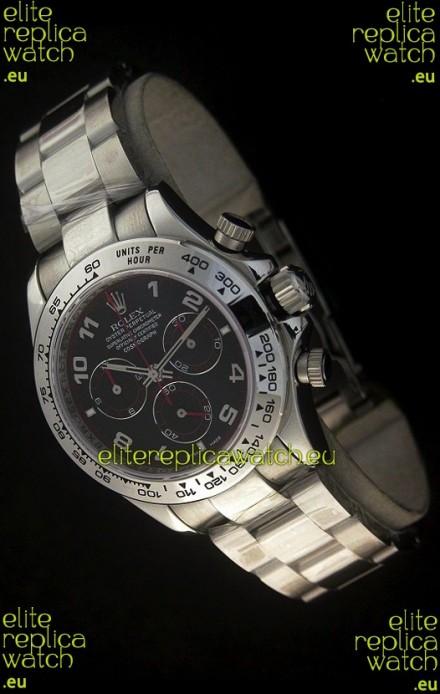 Rolex Daytona Cosmograph Swiss Replica Stainless Steel Watch in Black Dial