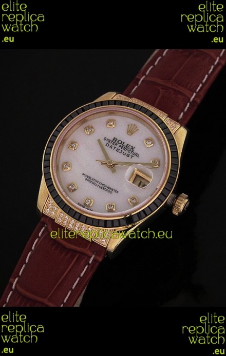 Rolex DateJust Japanese Mens Replica Yellow Gold Watch in Diamond Markers