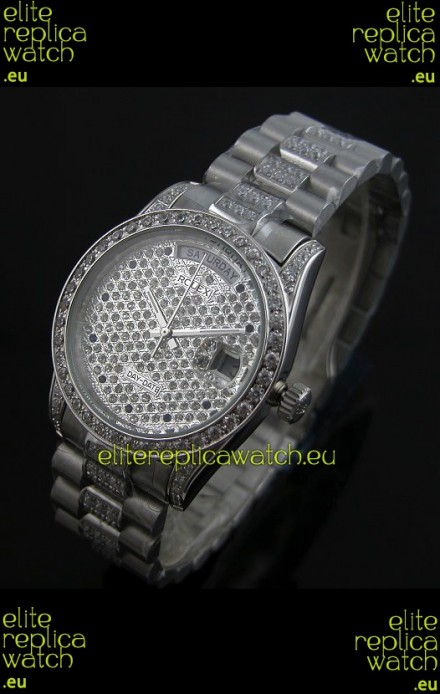 Rolex Day Date Japanese Automatic Replica Watch in Diamonds Dial