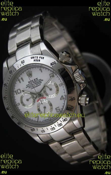 Rolex Daytona Cosmograph Swiss Replica Stainless Steel Watch in White Dial