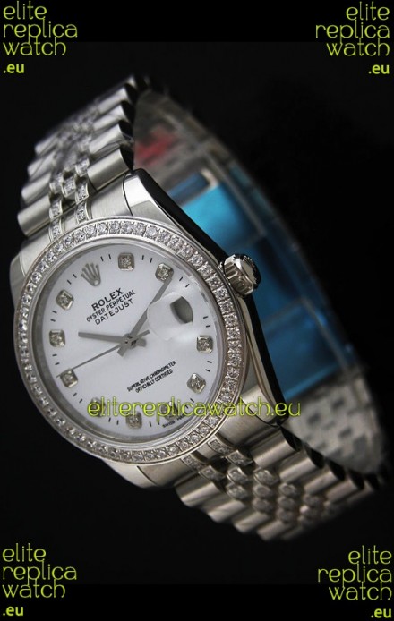 Rolex DateJust Japanese Mens Replica Silver Watch in Diamond Markers