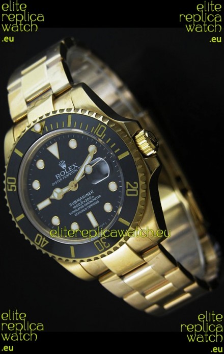 Rolex Submariner Swiss Gold Watch in Black Dial with Ceramic Bezel