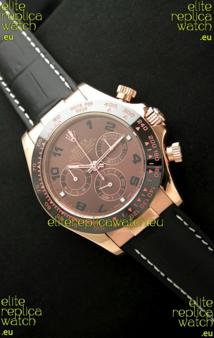 Rolex Daytona Cosmograph Swiss Rose Gold Replica Watch in Brown Dial