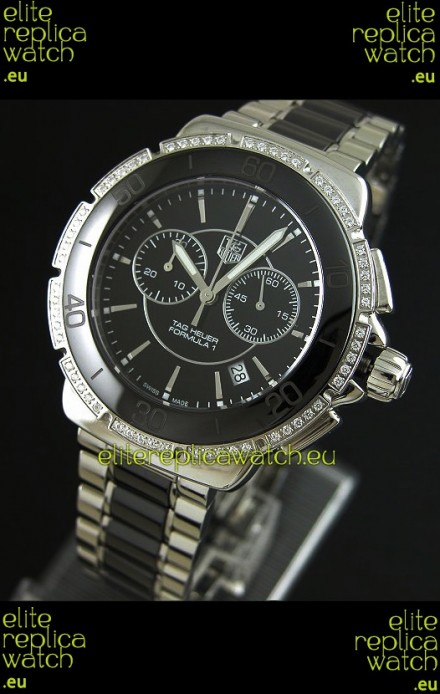 Tag Heuer Formula 1 Chronograph Swiss Replica Ceramic Ladies Watch in Diamond Bezel
