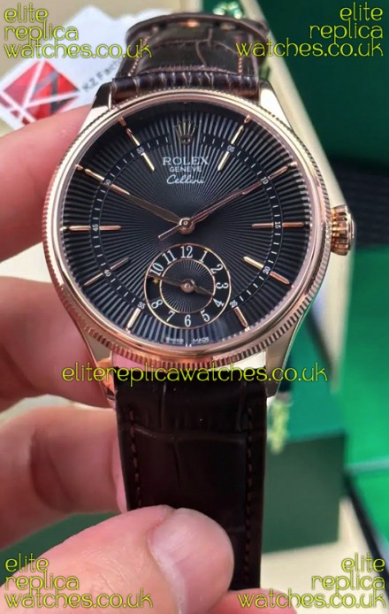 Rolex Super Clone Cellini 50525 Black Guilloche Dial Rose Gold Super Clone Watch 