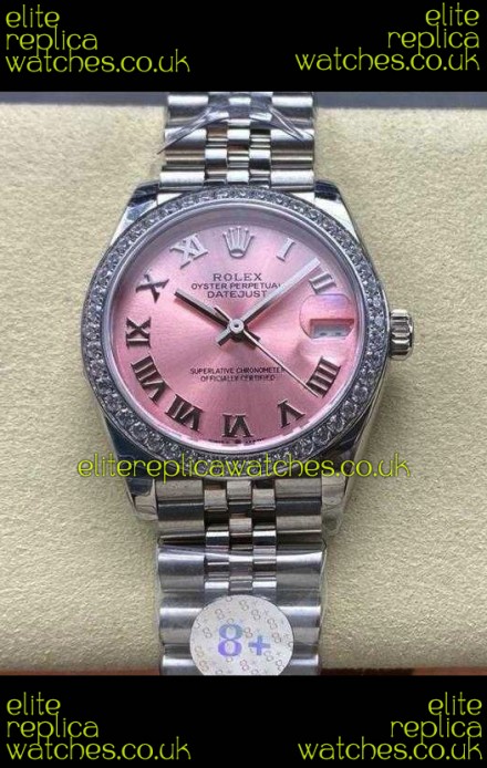 Rolex Super Clone Datejust 31MM Pink Roman Dial Steel Case Super Clone Watch 