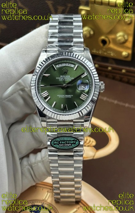 Rolex Day Date 228236 Stainless Steel Green Roman Dial Super Clone Watch 