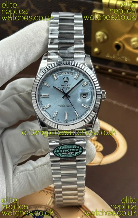 Rolex Day Date 228236 Stainless Steel ICE Blue Crystal Dial Super Clone Watch 