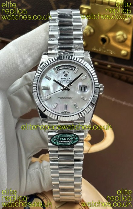 Rolex Day Date 228236 Stainless Steel Pearl Crystal Dial Super Clone Watch 