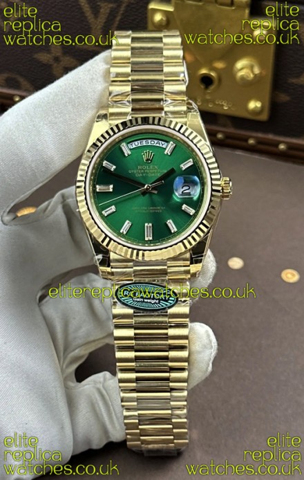 Rolex Day Date 228238 Yellow Gold Green Crystal Dial Super Clone Watch 