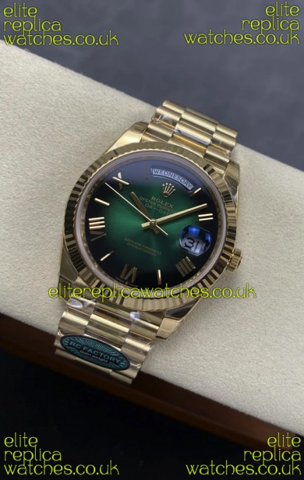 Rolex Day Date 228238 Yellow Gold Green Ombre Super Clone Watch 