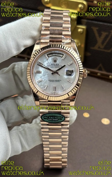 Rolex Day Date 228236 Rose Gold Pearl Dial Super Clone Watch 