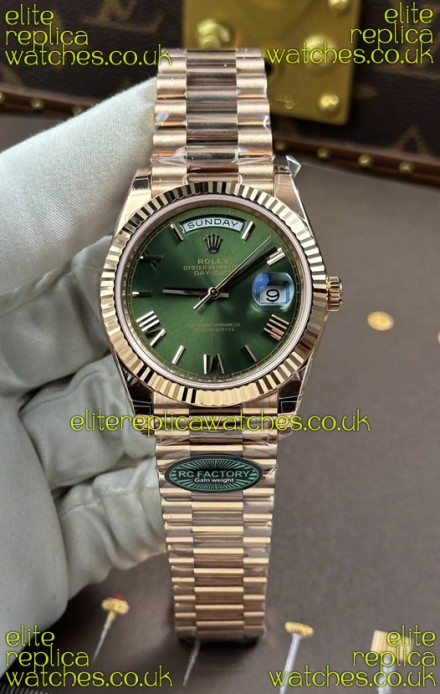 Rolex Day Date 228236 Rose Gold Green Roman Dial Super Clone Watch 