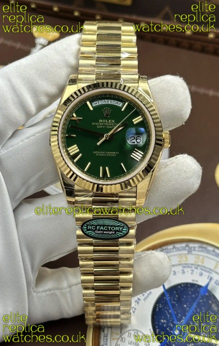 Rolex Day Date 228238 Yellow Gold Green Roman Dial Super Clone Watch 