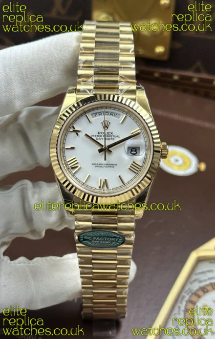 Rolex Day Date 228238 Yellow Gold White Roman Dial Super Clone Watch 