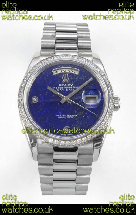 Rolex Day Date Blue Lapis Dial Diamonds Bezel 36MM Swiss Replica Watch 