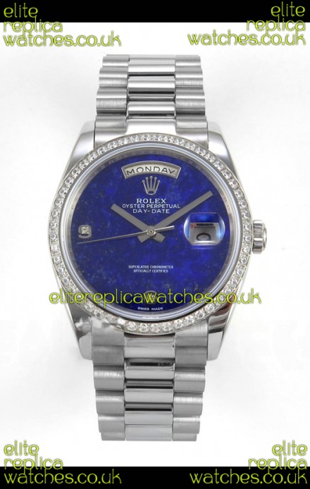 Rolex Day Date Blue Lapis Dial Diamonds Bezel 36MM Swiss Replica Watch 