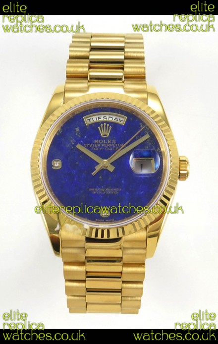 Rolex Day Date Yellow Gold Blue Lapis Dial 36MM Swiss Replica Watch 
