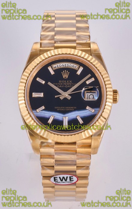 Rolex Day Date Yellow Gold Custom Black Dial 40MM Super Clone Watch 
