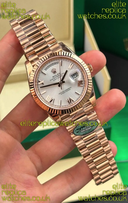 Rolex Day Date 228236 Rose Gold Steel Roman Dial Super Clone Watch 