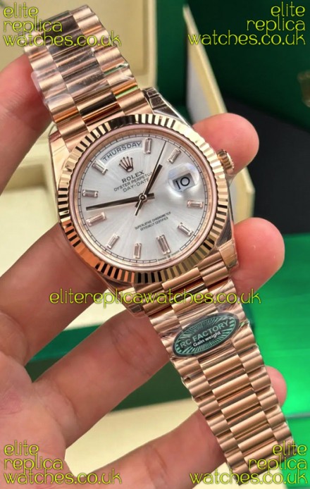 Rolex Day Date 228236 Rose Gold Sunburst Steel Dial Super Clone Watch 