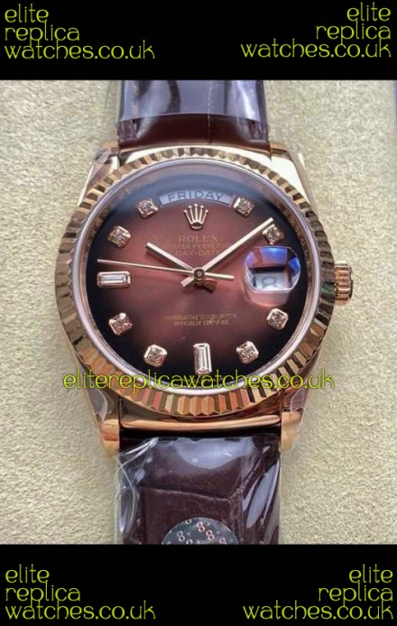 Rolex Day Date 128235 Rose Gold Brown Ombre Dial Super Clone Watch 