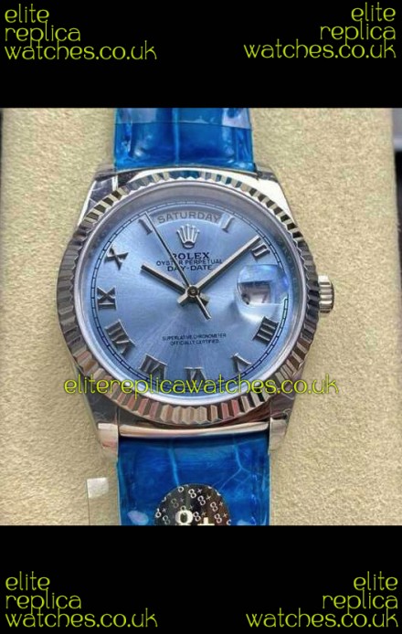 Rolex Day Date 128236 Stainless Steel ICE Blue Roman Dial Super Clone Watch 