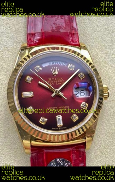 Rolex Day Date 128238 Yellow Gold Red Ombre Diamonds Dial Super Clone Watch 