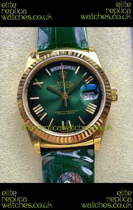 Rolex Day Date 128238 Yellow Gold Green Ombre Roman Dial Super Clone Watch 