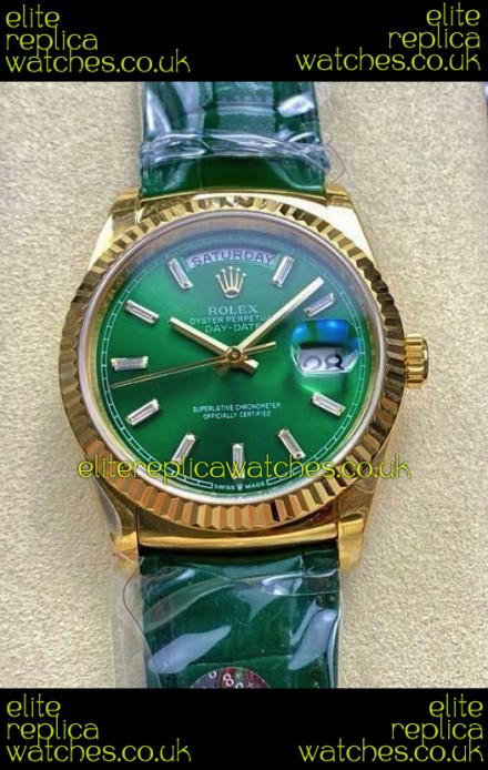 Rolex Day Date 128238 Yellow Gold Green Crystal Dial Super Clone Watch 