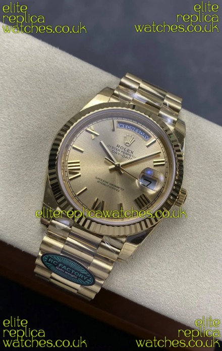 Rolex Day Date 228238 Yellow Gold in Gold Roman Dial Super Clone Watch 