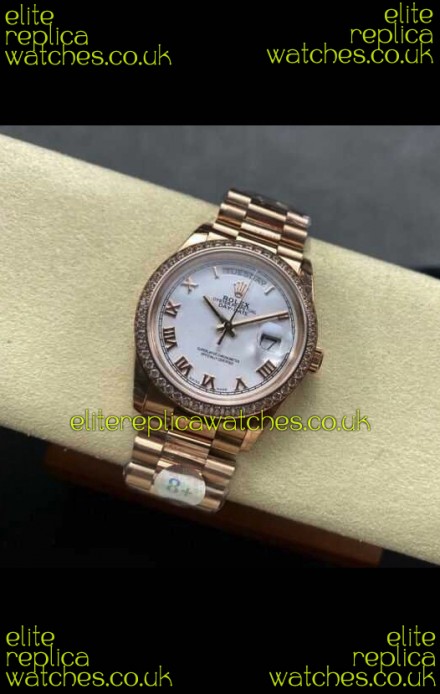 Rolex Day Date 128345RBR Rose Gold White Dial Super Clone Watch 