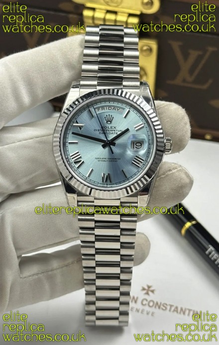 Rolex Day Date 228236 Stainless Steel ICE Blue Dial Super Clone Watch 