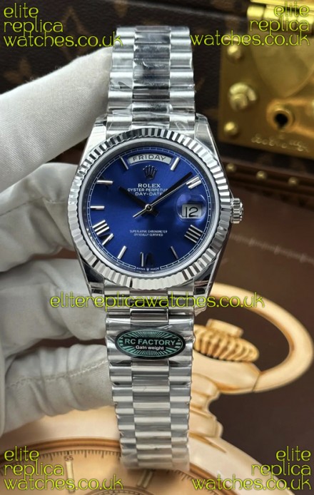 Rolex Day Date 228236 Stainless Steel Blue Roman Dial Super Clone Watch 