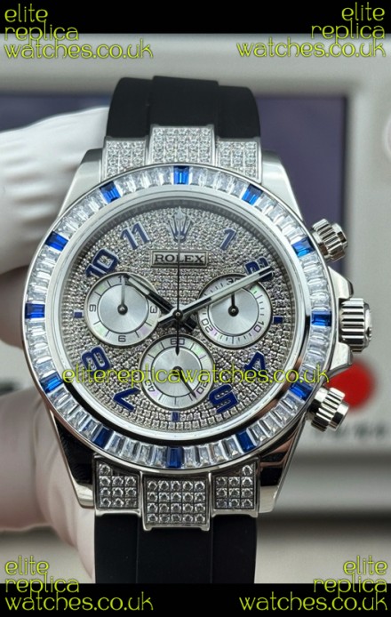Rolex Daytona 116599 FREE SPRUNG MVMT White Gold Diamonds Paved Super Clone Watch 