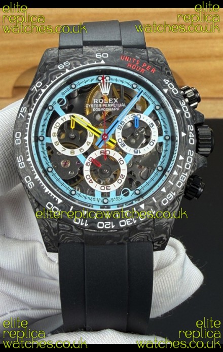 Rolex Daytona DiW Skeleton Carbon Casing Oysterflex Super Clone Watch 