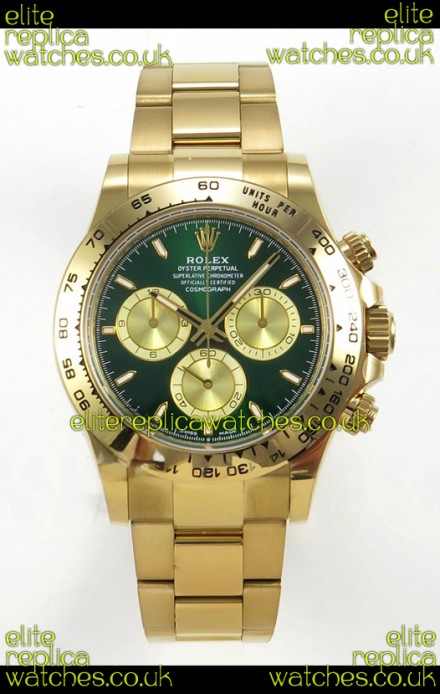 Rolex Daytona 126508 Yellow Gold Green Dial FREE SPRUNG Super Clone Watch 