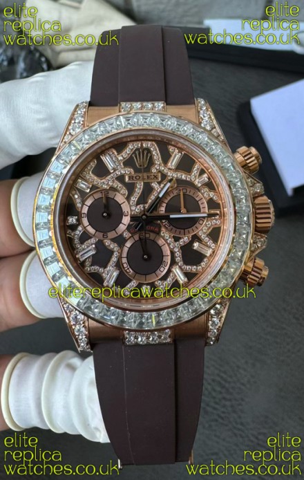 Rolex Daytona 126555TBR Giraffe Rose Gold Chestnut Brown Moissanites Dial Super Clone Watch