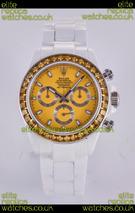 Rolex Daytona AET White Ceramic Yellow Dial 4130 Movment Super Clone Watch 
