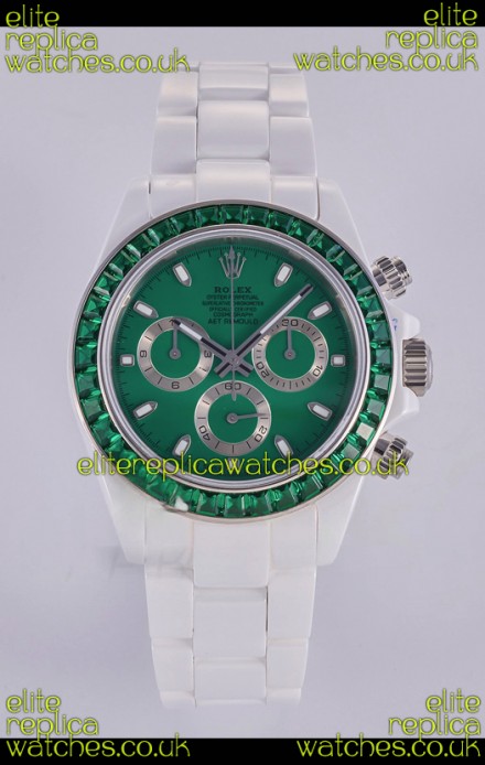 Rolex Daytona AET White Ceramic Green Dial 4130 Movment Super Clone Watch 